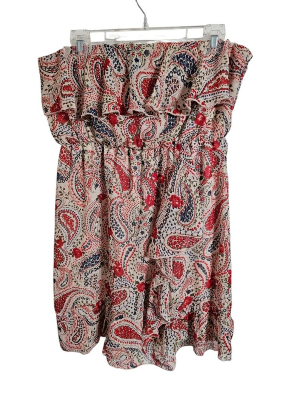 Faith 21 Women 1X Strapless Dress Cream Red Paisley Boho Archival Rare Statement - Picture 2 of 7